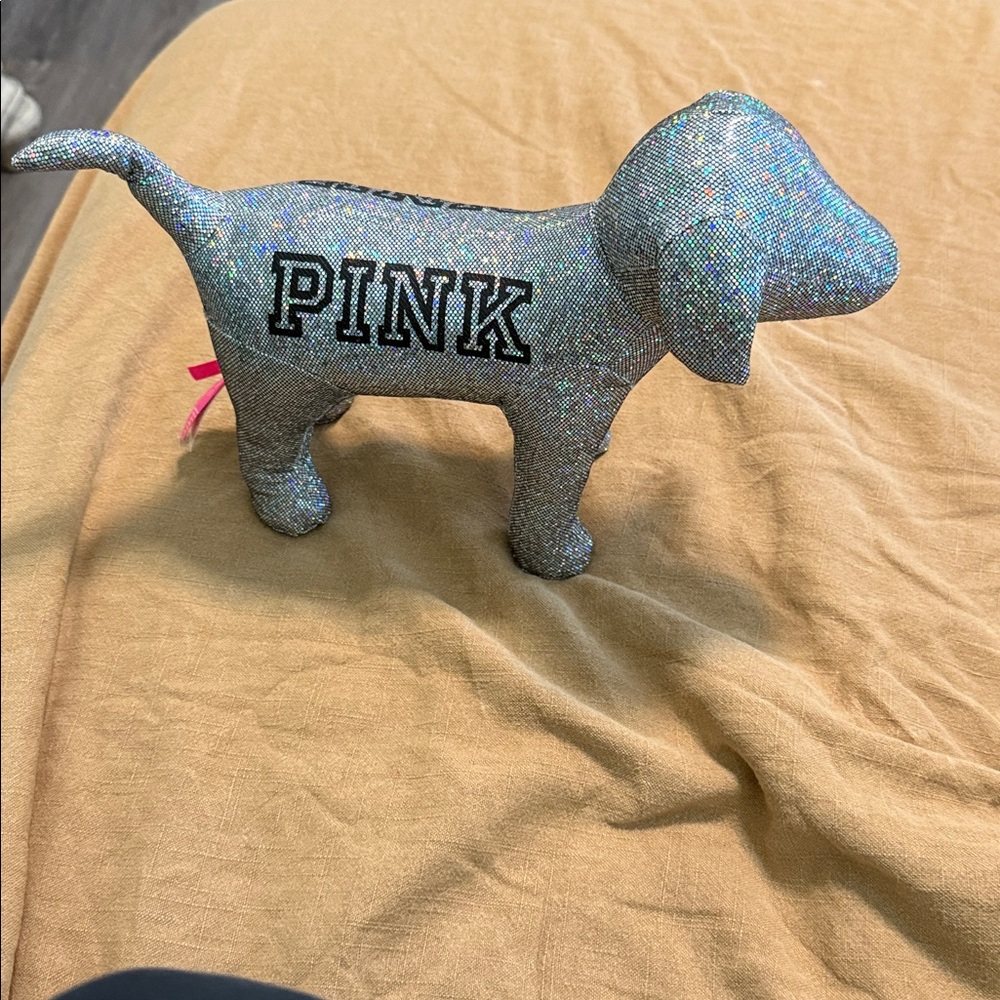 Victoria's Secret Silver Glitter Dog with Pink Accents